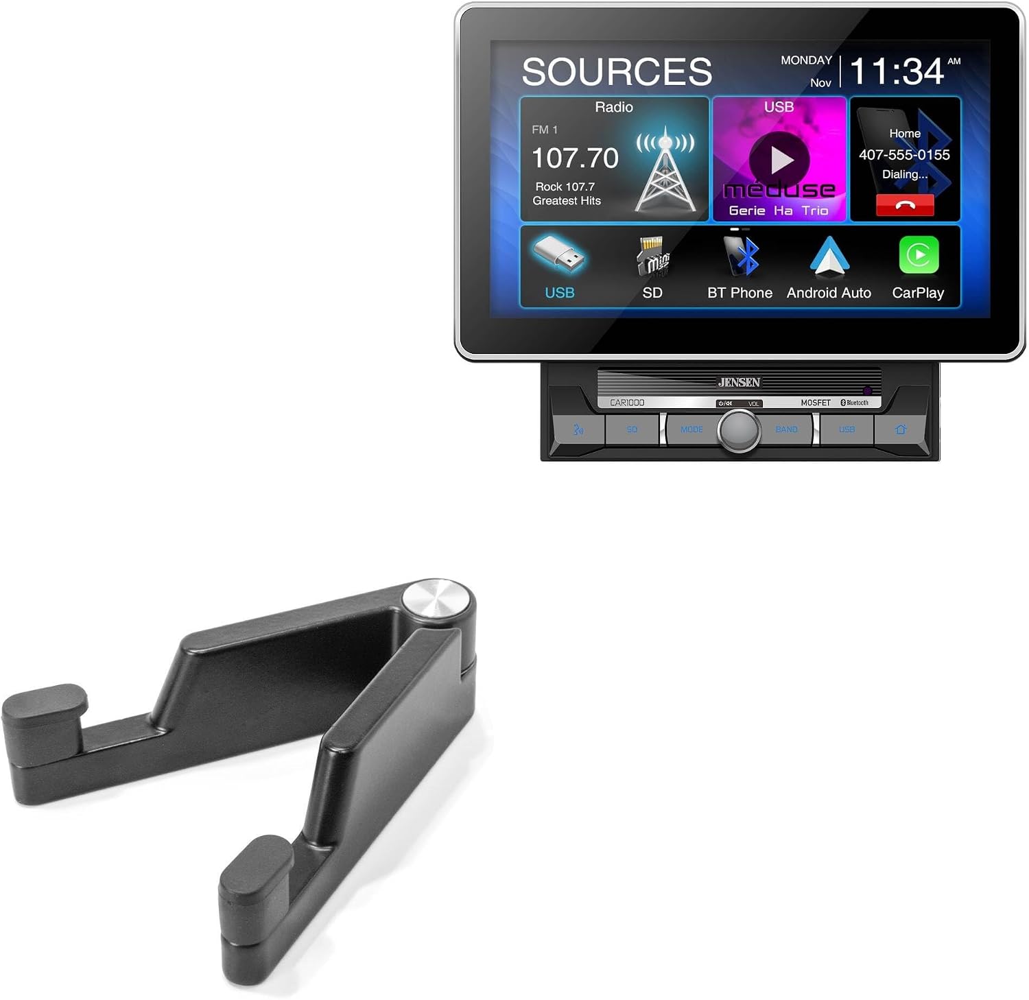 BoxWave Stand and Mount Compatible with Jensen CAR1000 - Desktop Aluminum SoloStand, Adjustable Hands-Free Portable with Rubber Feet - Jet Black