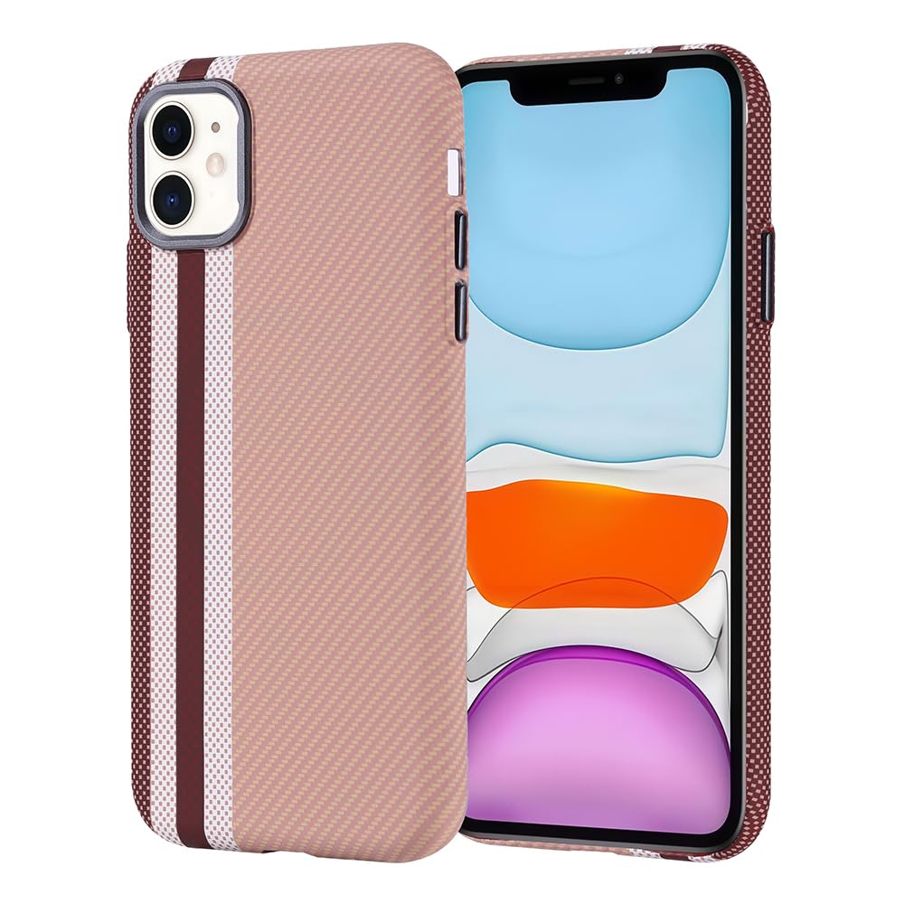 Zore Apple ile uyumlu iPhone 11 Kılıf M-safe Şarj Özellikli Karbon Fiber Görünümlü Zore Nekst Kapak Gold