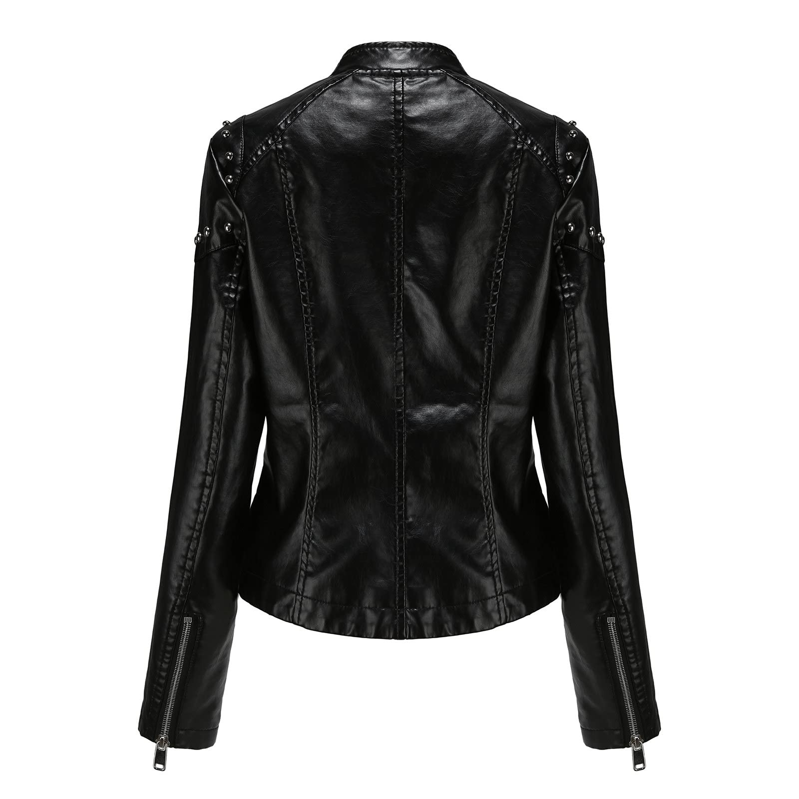 Chaqueta Mujer Invierno Abrigos De Cazadora Forro Polar，Chaqueta femenina de cuero sintético con cuello cremallera frontal bolsillos laterales diseño ajustado para motociclista abrigo ligero y modern