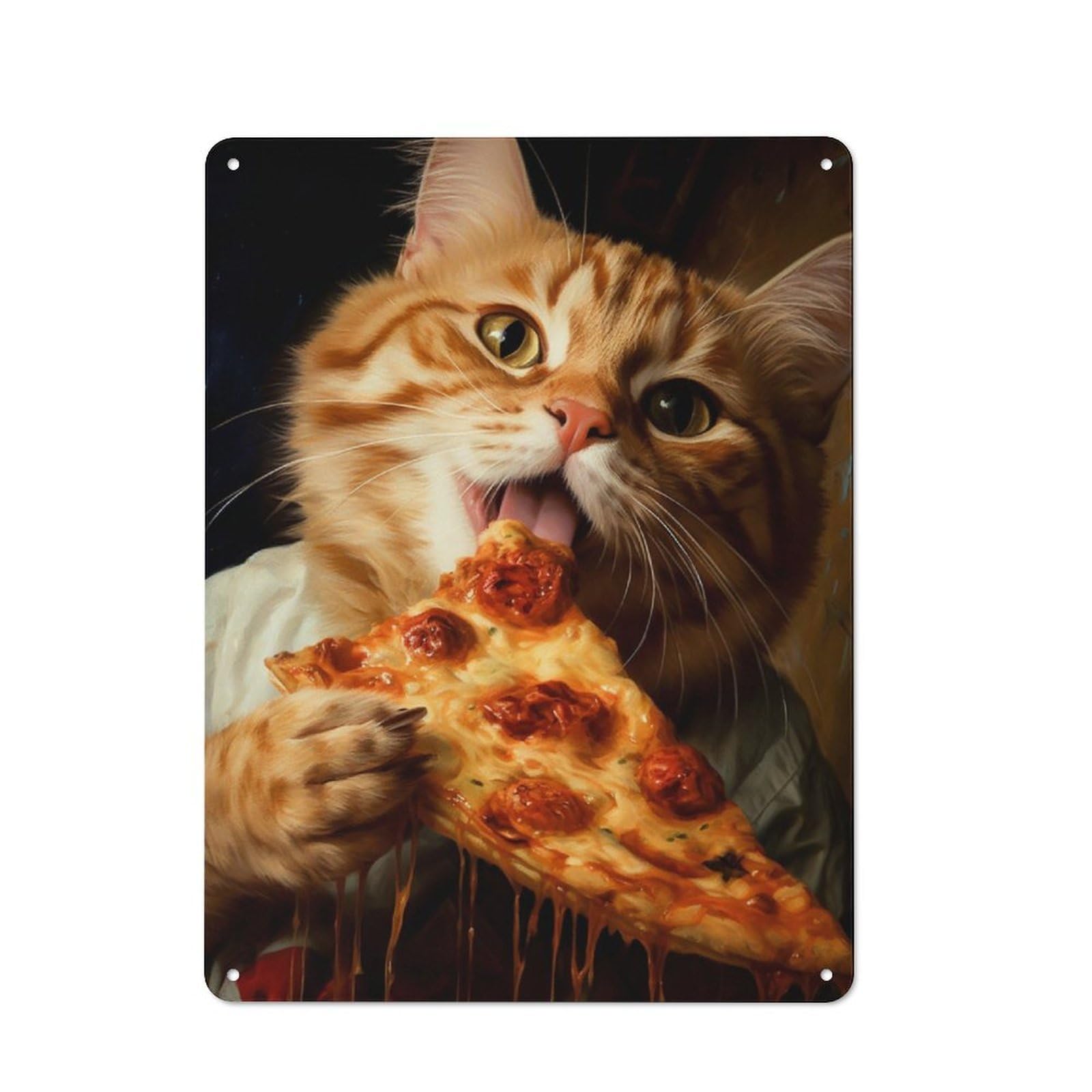 Junmoney Cat Eating Pizza Old Style Metal Sign 40X30cm, Bar Wall Plaque For Diner, Restaurant, Shed Or Kitchen