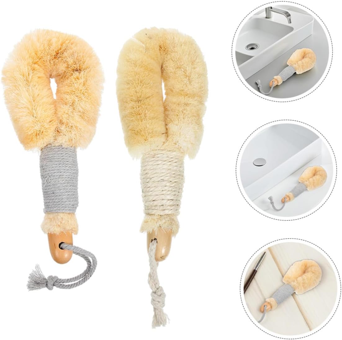 2pcs Sisal Bath Brush with Long Handle, Back Exfoliating Shower Scrubber, Natural Fiber Body Wash Brush for Daily Shower and Spa Use