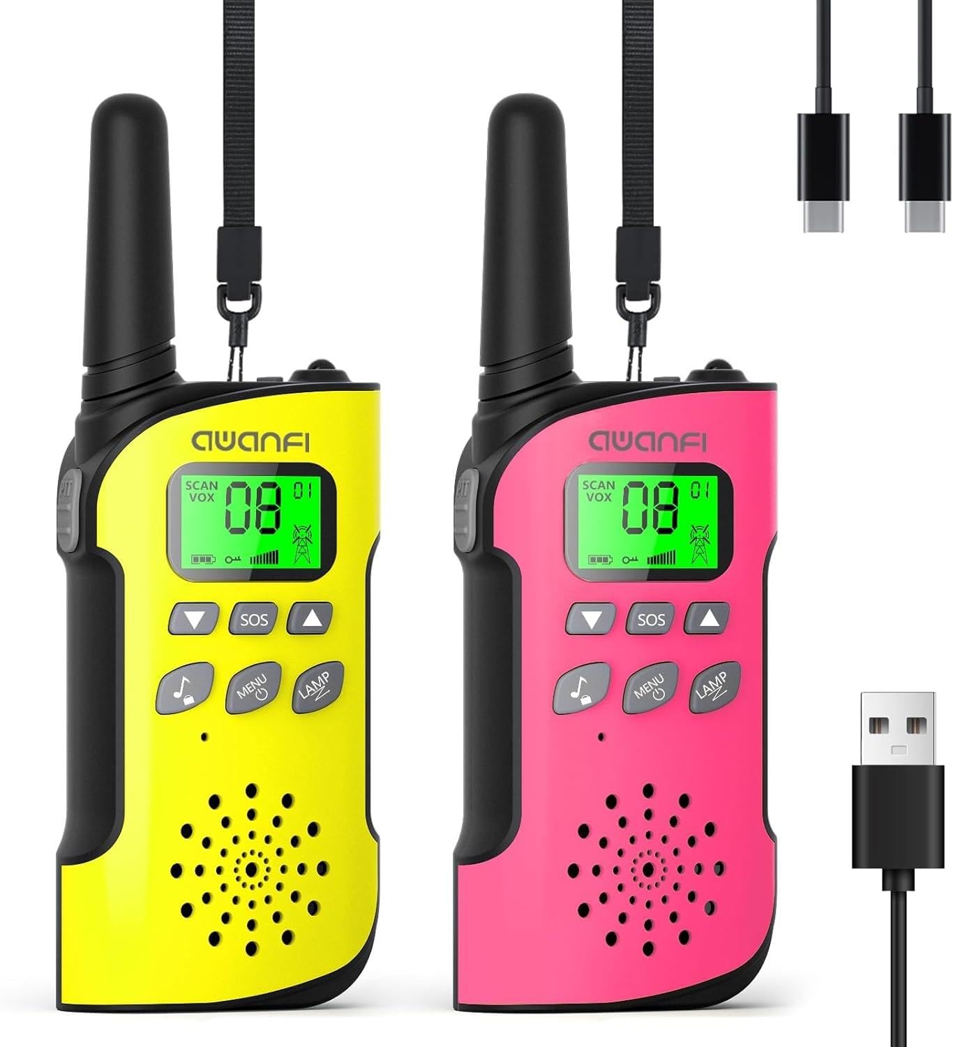 AWANFI Walkie Talkies for Kids Rechargeable 2 pack, Long Range 2 Way Radio with Flashlight & VOX, USB-C Charging, Outdoor Toys for Camping, Birthday Xmas for Boys Girls Age 3-12 — image 1