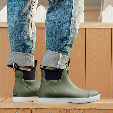 Mens Deck Boots Waterproof, Rubber Ankle Rain Booties For Fishing