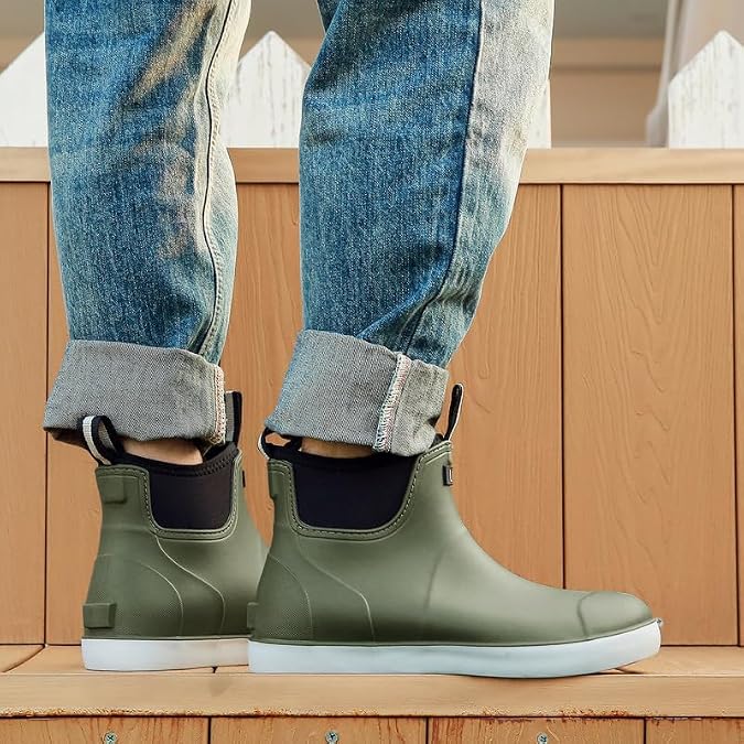 Mens Deck Boots Waterproof, Rubber Ankle Rain Booties For Fishing