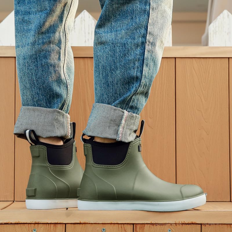 Image of Mens Deck Boots, Saltwater Fishing Booties Rubber Waterproof Ankle Rain Boots, High-performance Footwear Chelsea Boots for Gardening Fishing Boating Camping Sailing