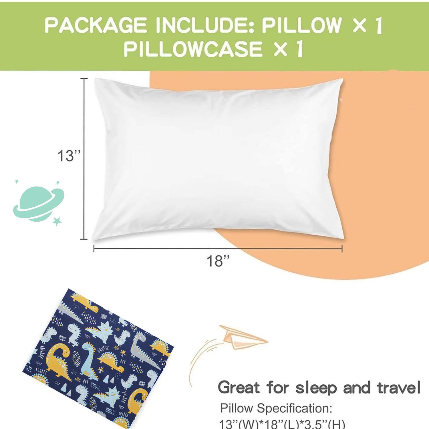 Aisawate Toddler Pillow with Pillowcase - Soft Cotton, Washable Hypoallergenic, Small 13"x18" Baby Kids Pillow for Cot Bed & Travel - Image 2