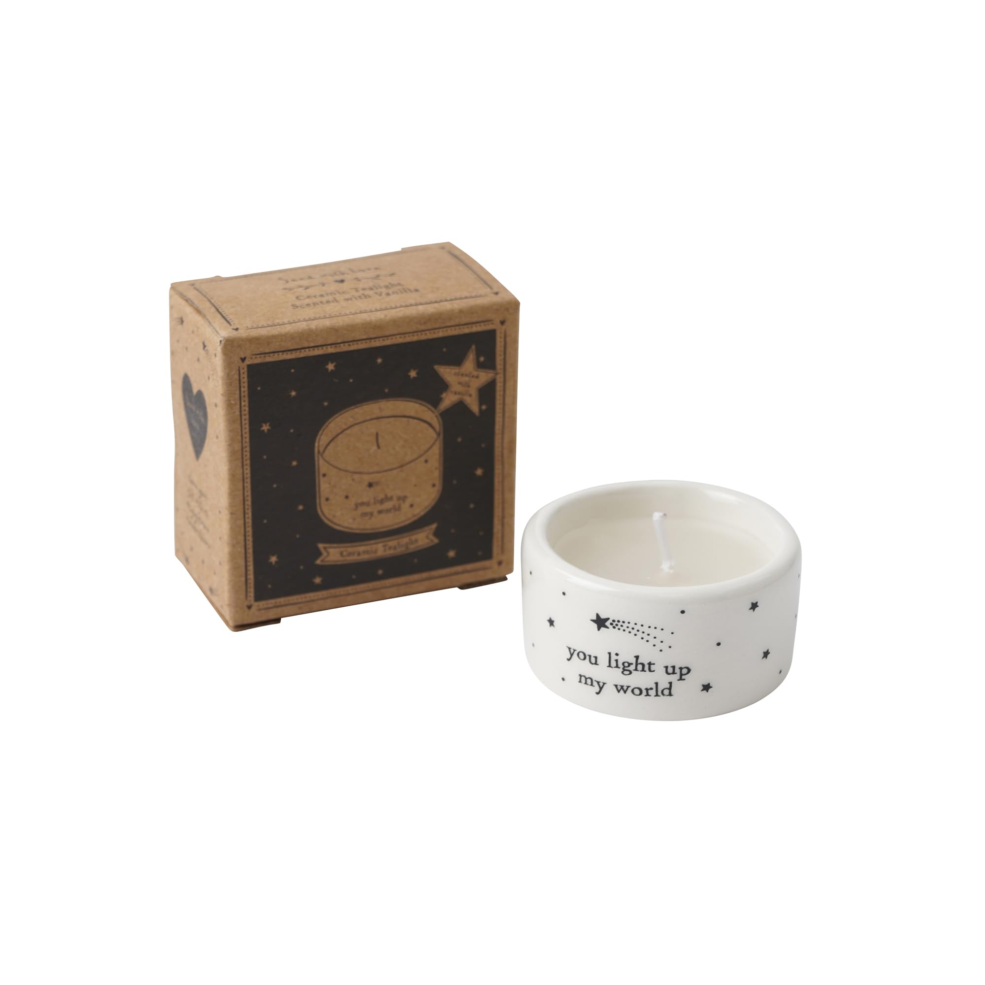 Cgb Giftware White | Send With Love 'You Light Up My World' Ceramic Tealight In Gift Box | Tealight Holder | Homeware | New Home | Sentiment | Gb07469