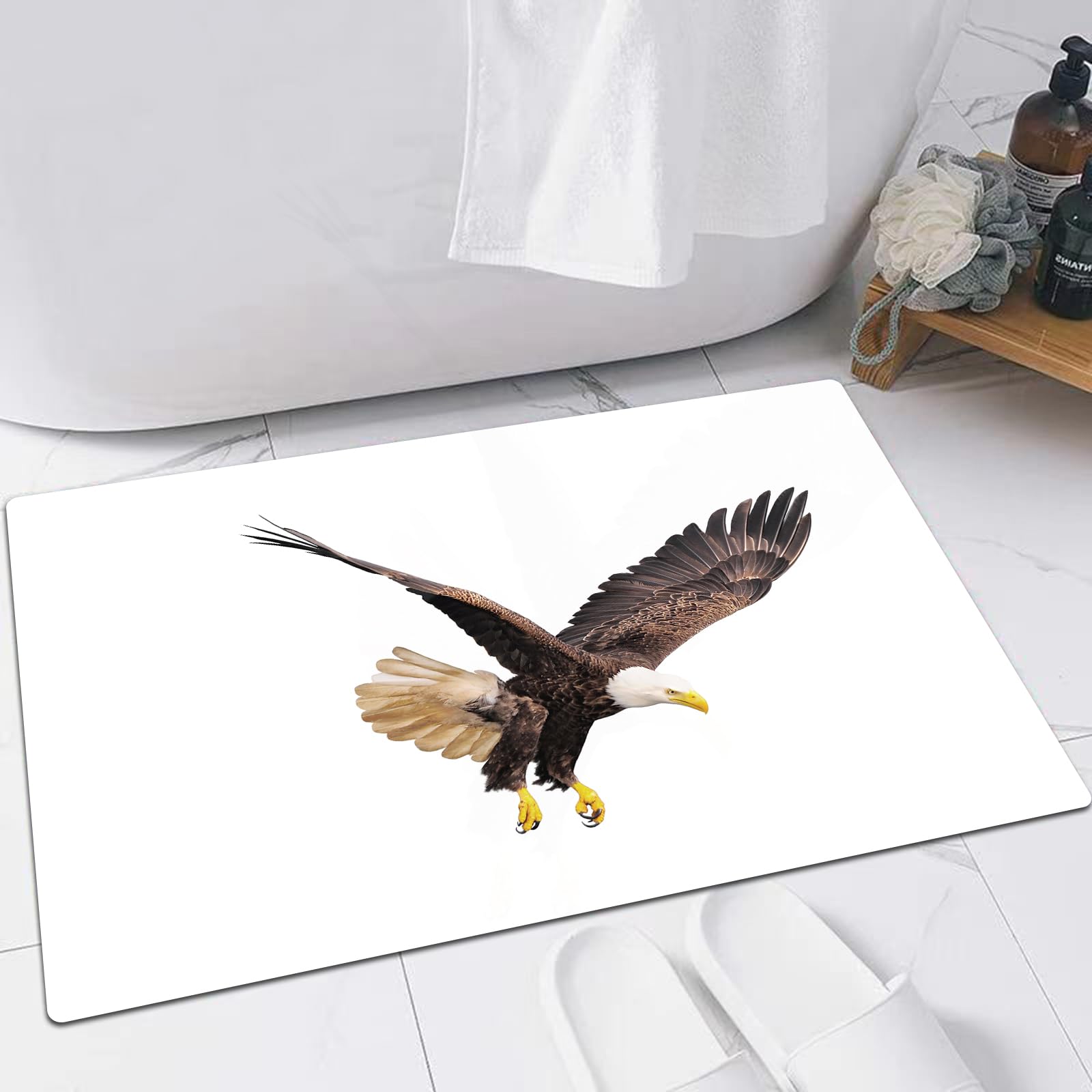 EMFSLA Bath Mat 16x24 in,Eagle, image of a flying hunter in search of predator Scenes from nature Decorativ,Non-Slip Bathroom Mat Machine-Washable,Ultra Soft and Water Absorbent Bath Rug for Bathroom