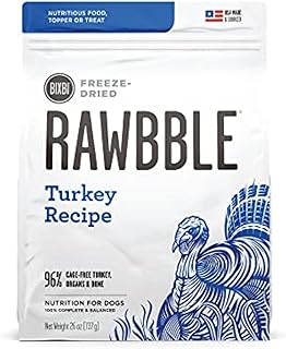 BIXBI Rawbble Freeze Dried Dog Food, Turkey Recipe, 26 oz - 96% Meat and Organs, No Fillers - Pantry-Friendly Raw Dog Food for Meal, Treat or Food Topper - USA Made in Small Batches
