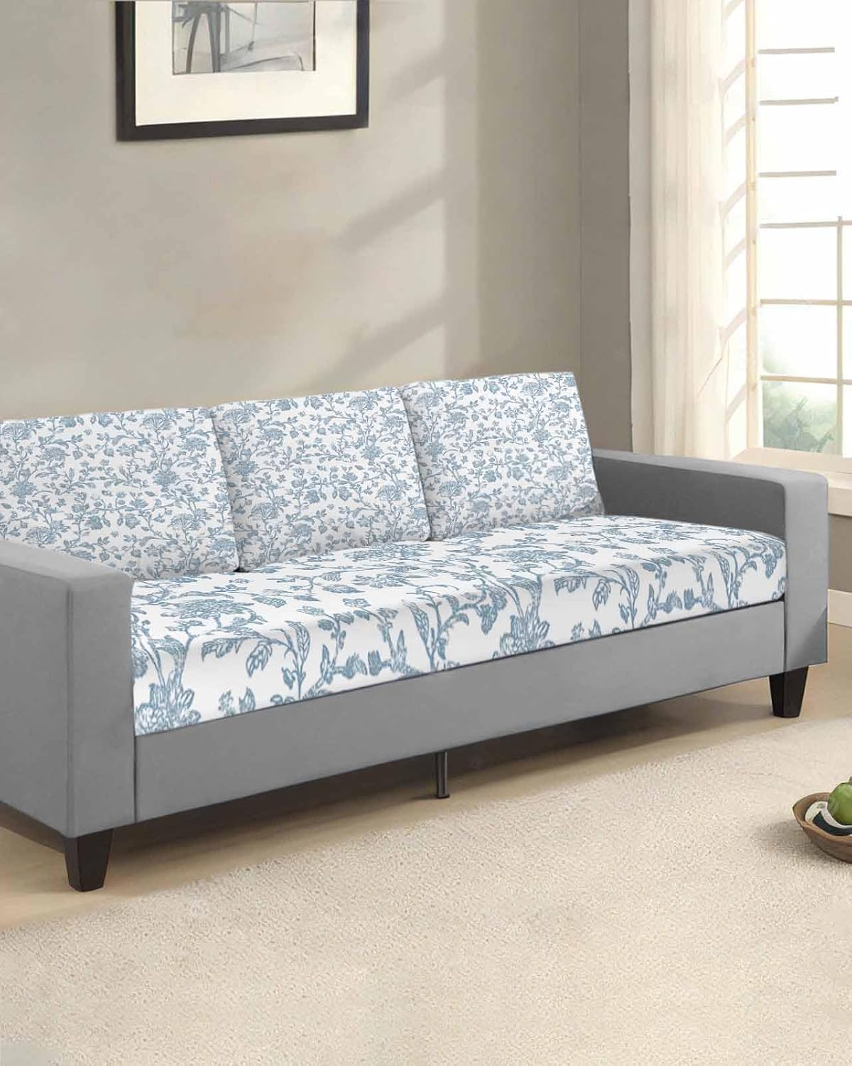 Light Blue Flower Southwest Couch Cushion Covers Stretch Fitted Individual Sofa Slip Covers for 2 Seat Cushion Couch Washable Sofa Slipcovers for Sectional Pet(M, Vintage Farmhouse Boho Leaf Spring)