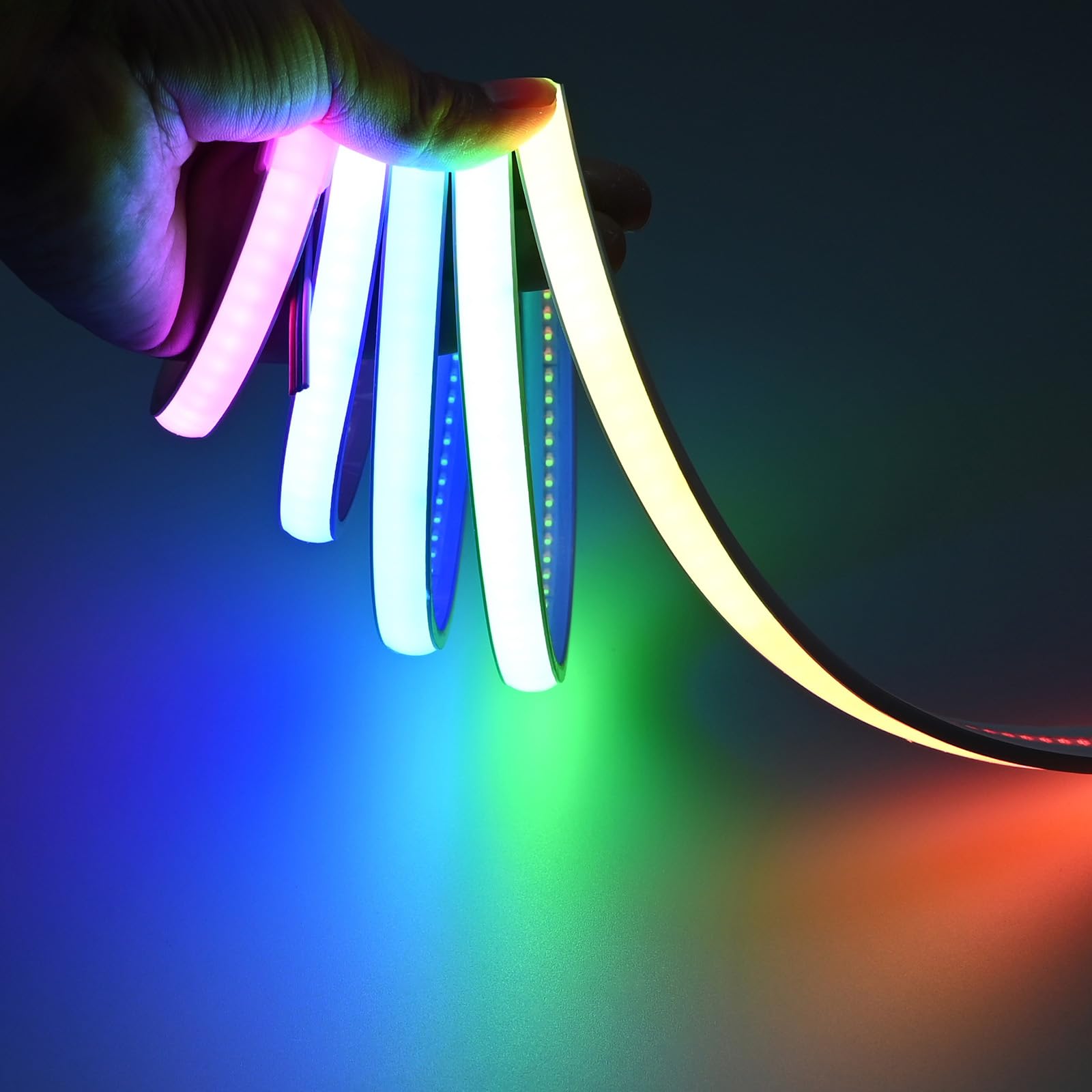 GOMING 24V 10M WS2811 RGB Neon COB Striscia LED IP67 Impermeabile Indirizzabile 576LEDs/M 16W/M Luminosità Uniforme Nastri LED Autoadesiva per Arredamento Casa(Controller e Alimentatore non Inclusi)