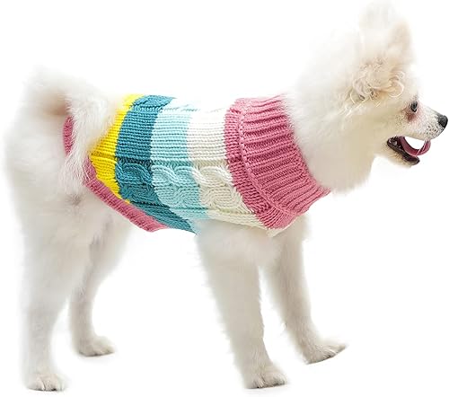 Lawkul Suéteres para perros, ropa para cachorros para perros pequeños, ropa de invierno para gatos, trajes de perro arcoíris para mascotas, suéter