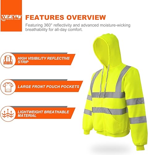Miniatura 3 de Alta visibilidad ANSI Clase 3 Trabajo de seguridad con capucha reflectante Sudaderas Pullover para hombres