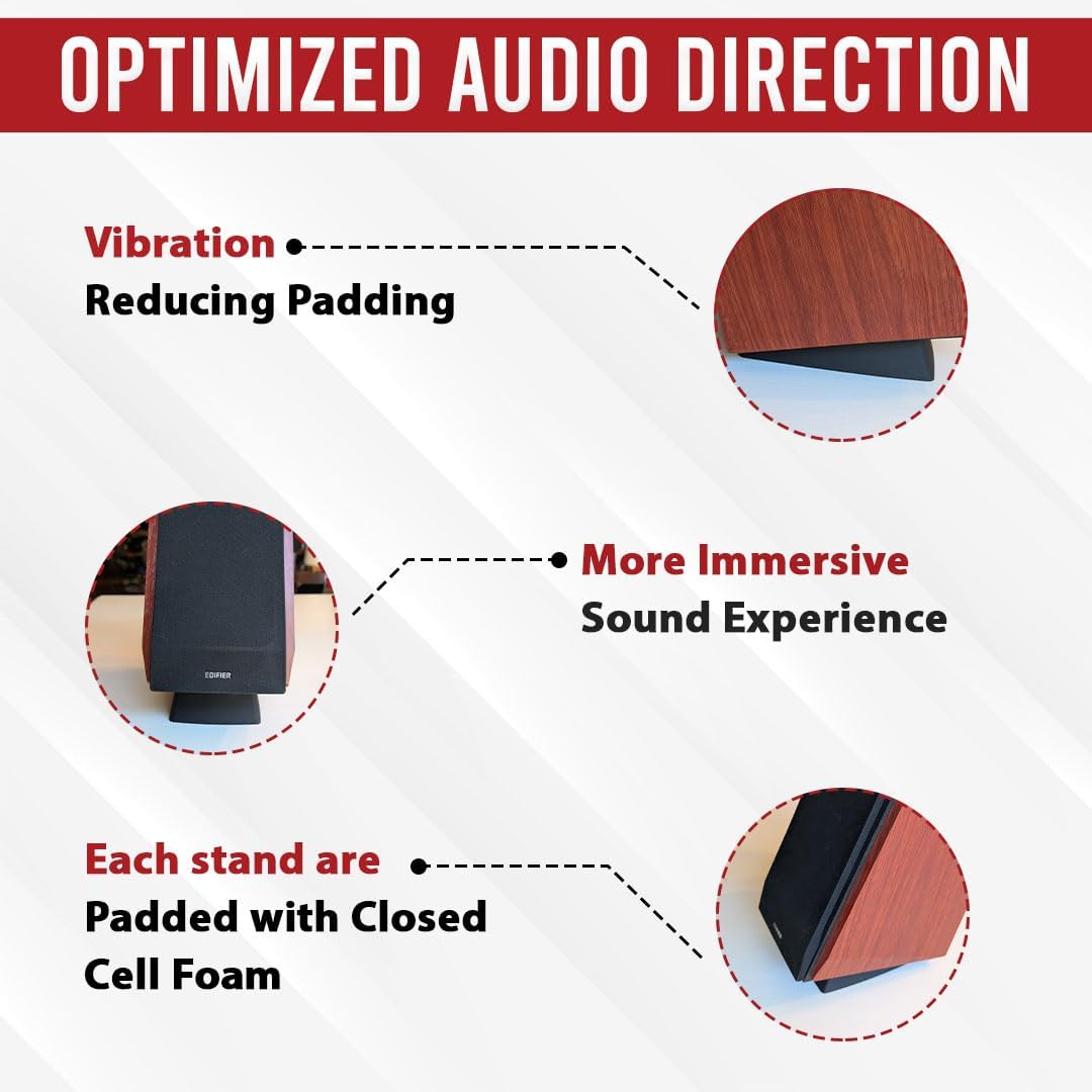 USA Made Tilted Desktop Speaker Stand Pair – Enhanced Sound with Anti-Vibration & Anti-Resonance Padding – Fits Standard Speakers – Supports Up to 20 lbs