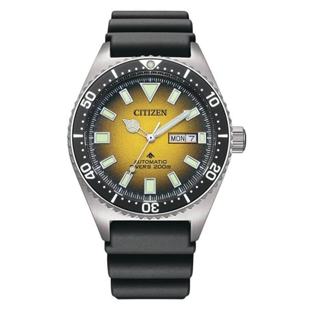 Citizen Ny0120-01X Men's Promaster Diver Automatic Watch, Yellow Dial, Black Rubber Strap Black,Yellow
