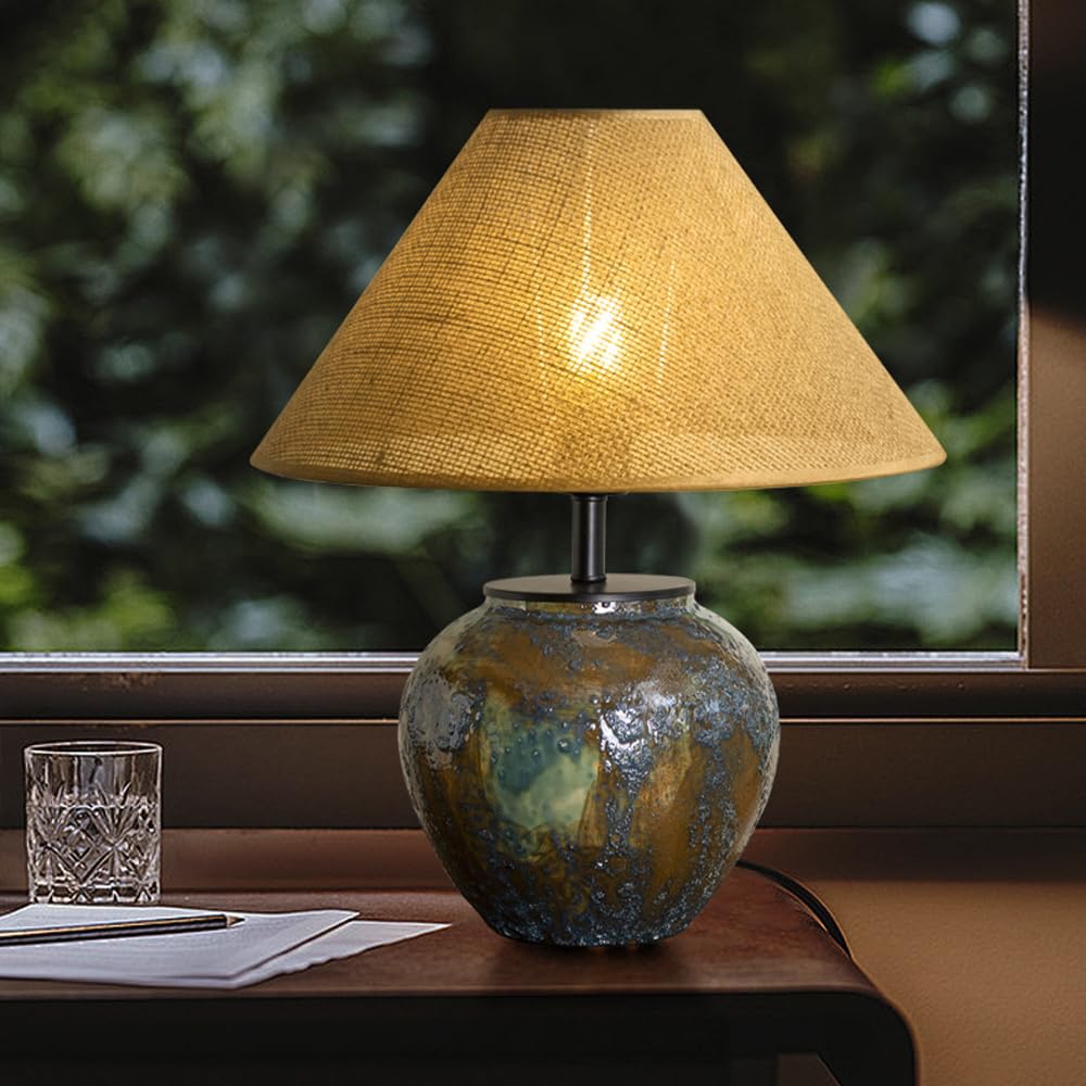 SANBDDLYY Mid Century Ceramic Table Lamp - Stylish Distressed White Nightstand for Living Room, Bedroom, and Office(Rust)