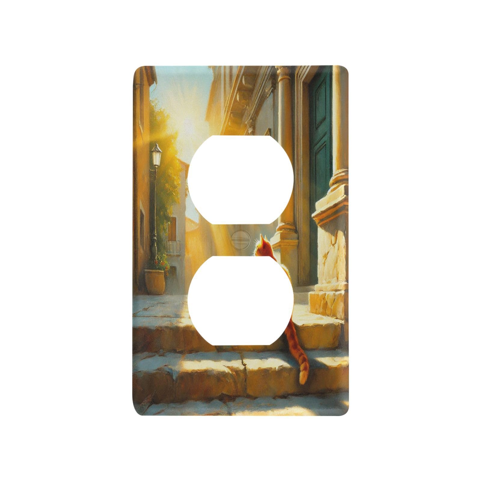 Cat Street Sunshine Light Switch Cover Decorative Receptacle Outlet Wall Plate Guard Plastic Wall Outlet Cover for Farmhouse Home Decor Livingroom (Duplex Outlets Cover)