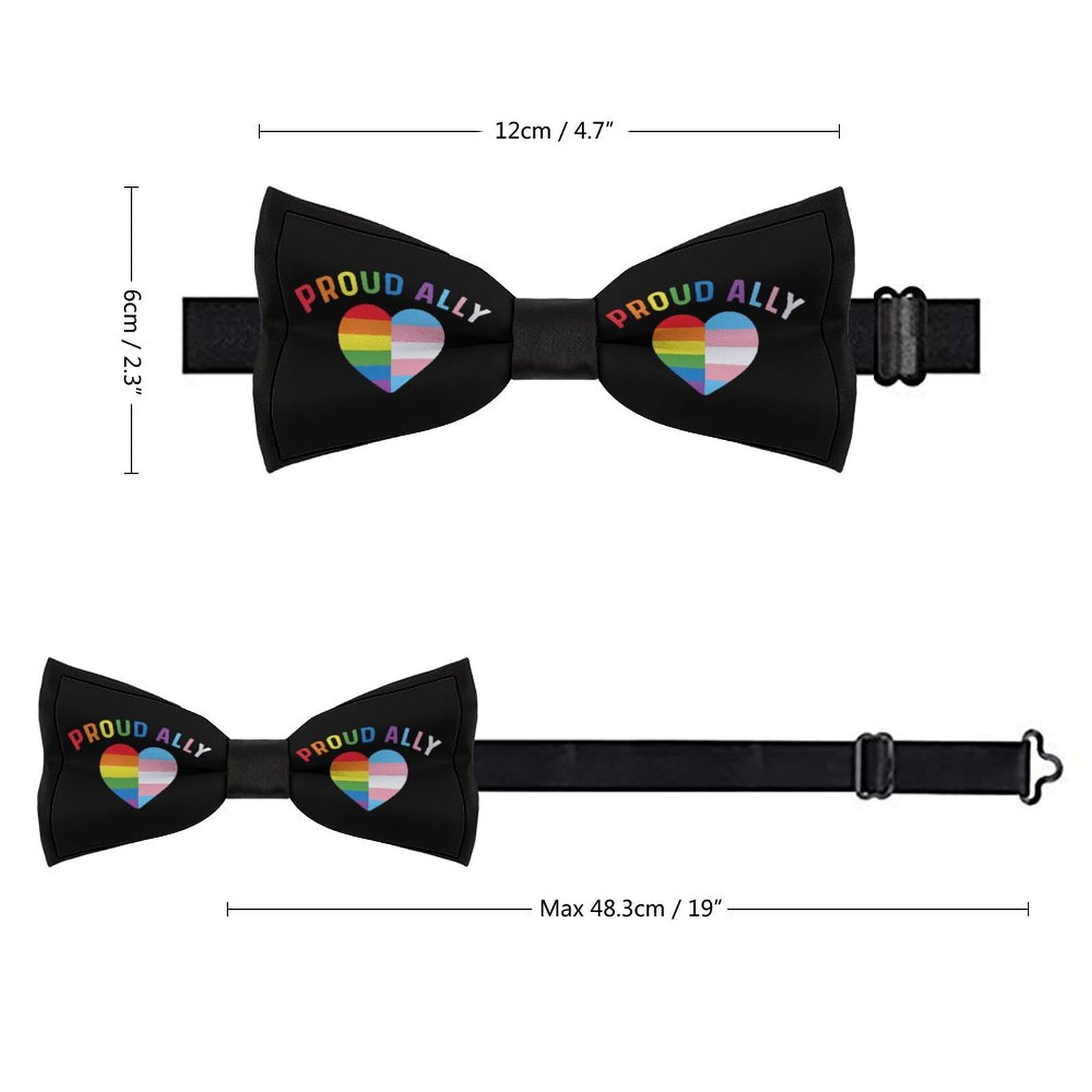GoasNei Pride Month LGBTQ Gay Pride Ally Bow Tie for Men Adjustable Necktie Funny Tie Neck Ties for Weddings Party