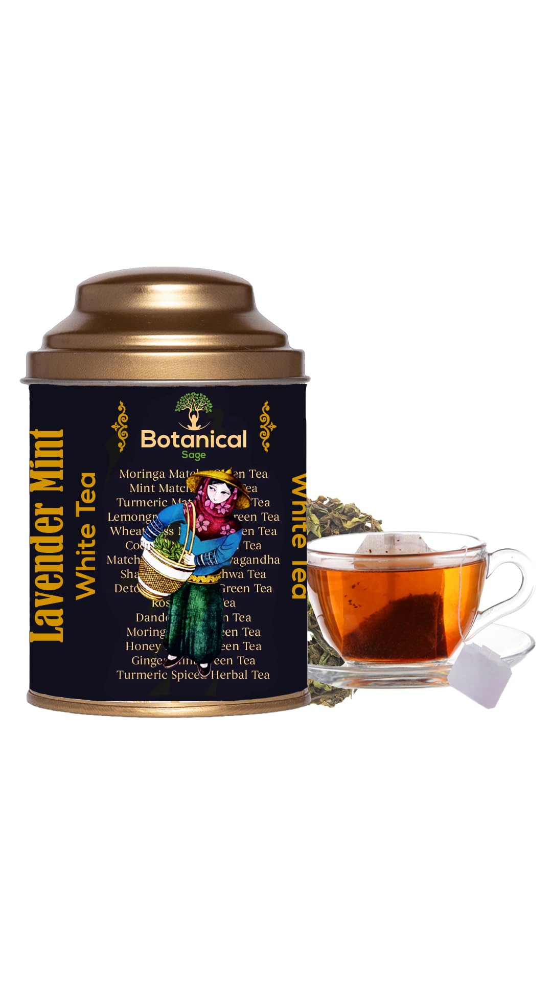 Botanical Sage - Lavender Mint White Tea 30 Pyramid Tea Bags | Luxury Tea | Himalayan White tea with French Lavender & Mint leaves