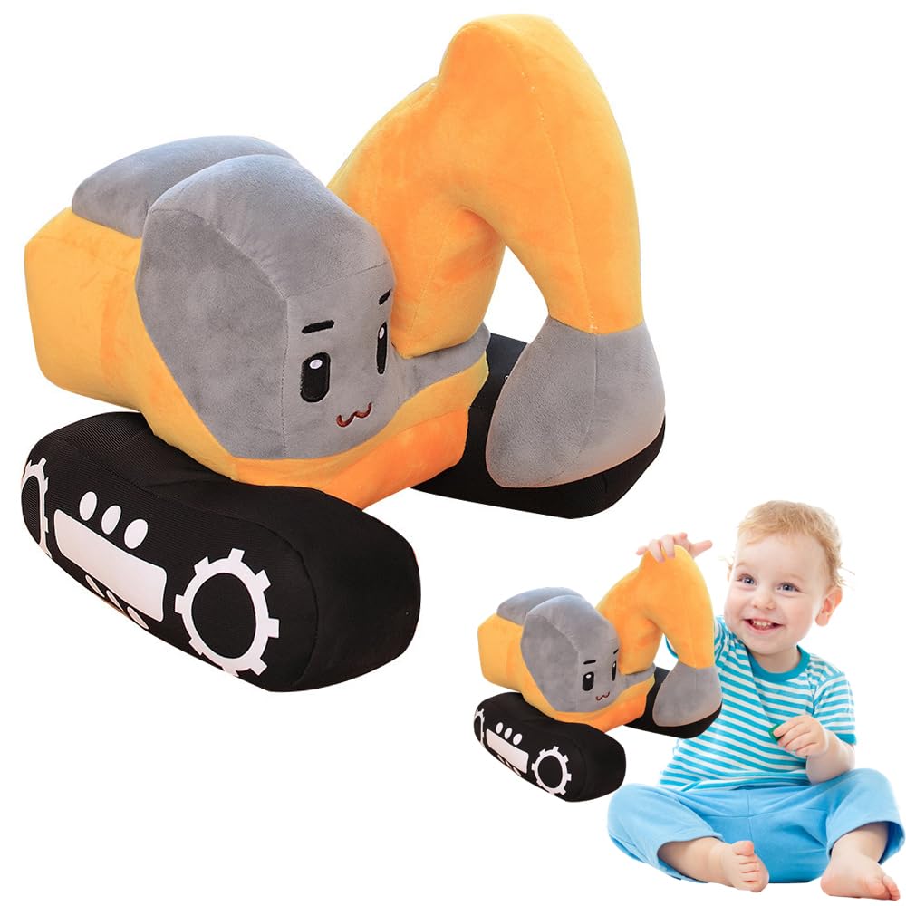 Peluche Escavatore Per Bambini – Giocattolo Morbido A Forma Di Ruspa, Giallo, 100% Peluche, Lavabile