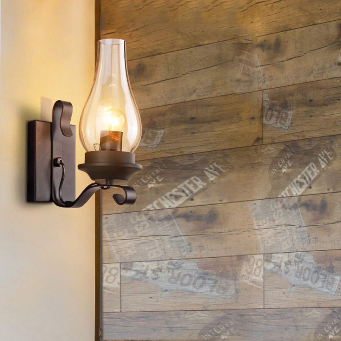 E27 LED Wandleuchte Vintage Industrie Design Flur Aisle Lampe, Rustikal Kerzen Wandlampe mit Glas Schirm Modern Leselampe, Retro Wandstrahler für Wohnzimmer Schlafzimmer Büro Korridor Treppen, 20x30cm