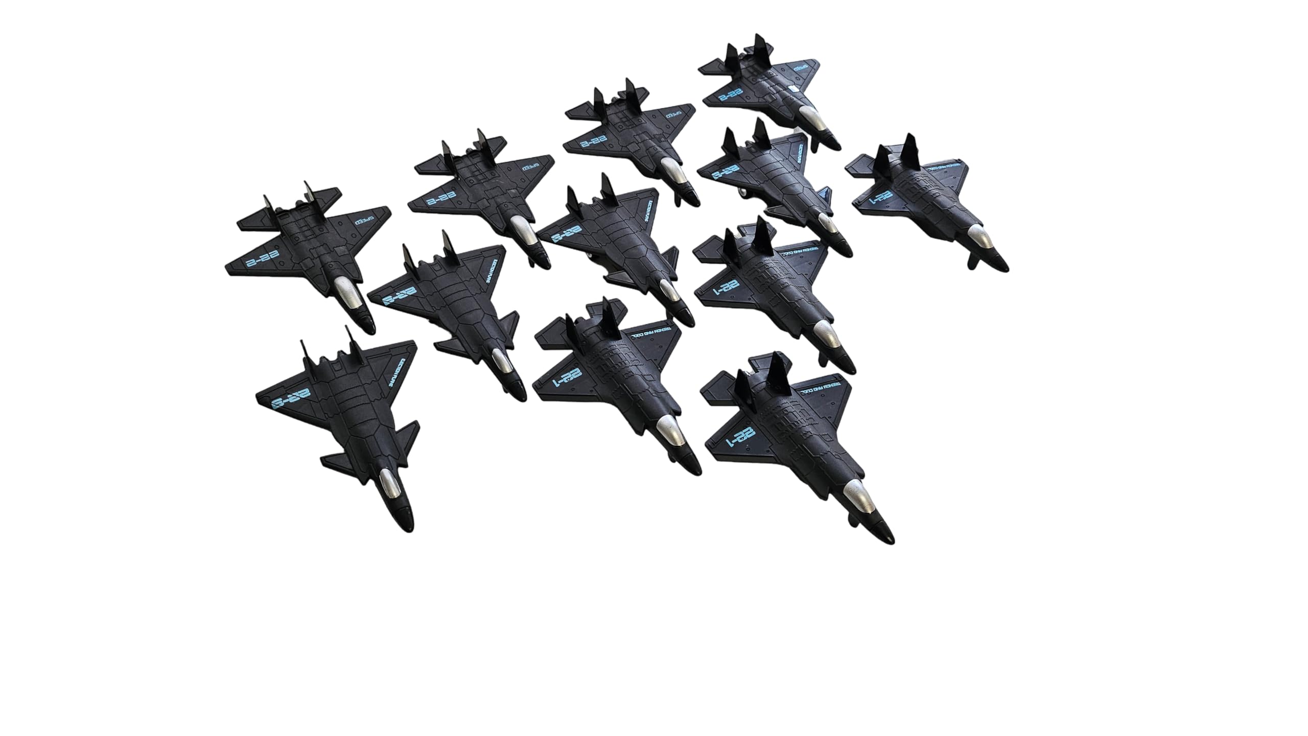 Toy Essentials 12 Piece Large Black Pull-Back and Release Action Fighter Jet Set, 3.5 Inches