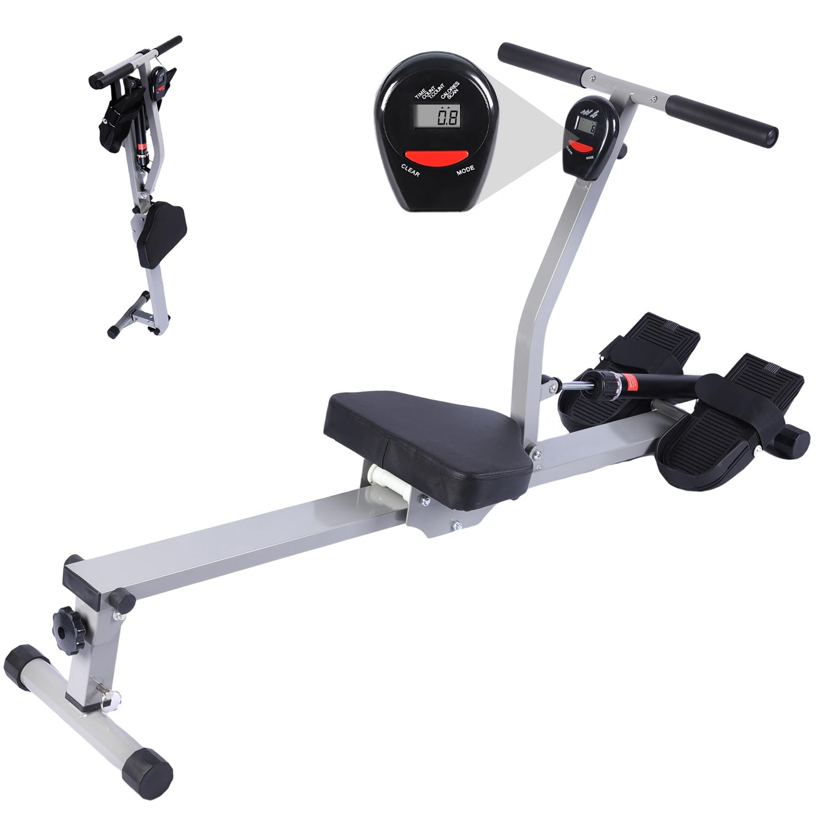 Rowing Machine for Home, Foldable Exercise Equipment with Adjustable Resistance Levels & LCD Monitor, Rower Machine Max 300 LB Weight Capacity for Home Gym