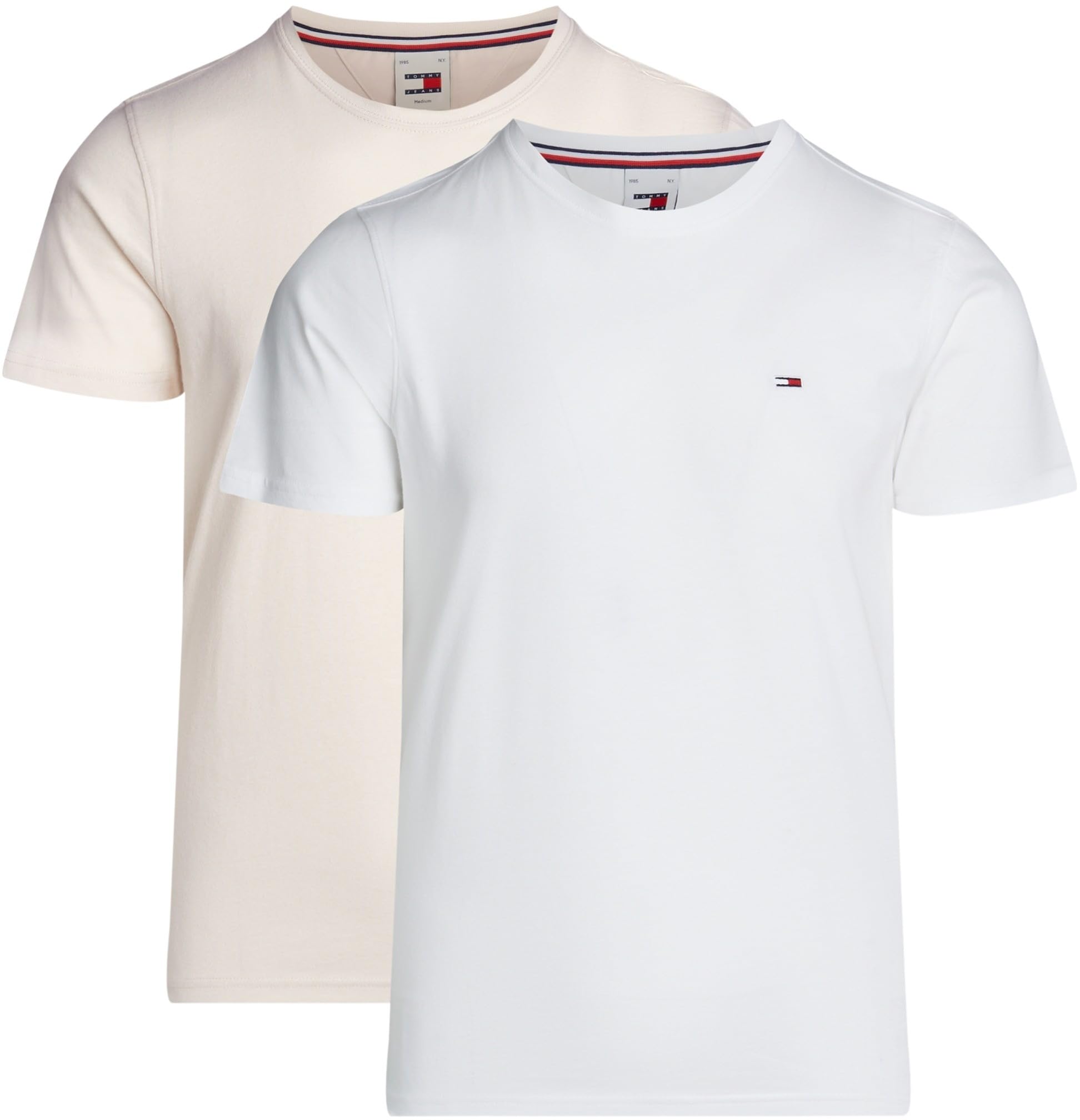 Tommy Jeans Herren 2er Pack T-Shirts Kurzarm Slim Fit, Mehrfarbig (Newsprint/White), XS