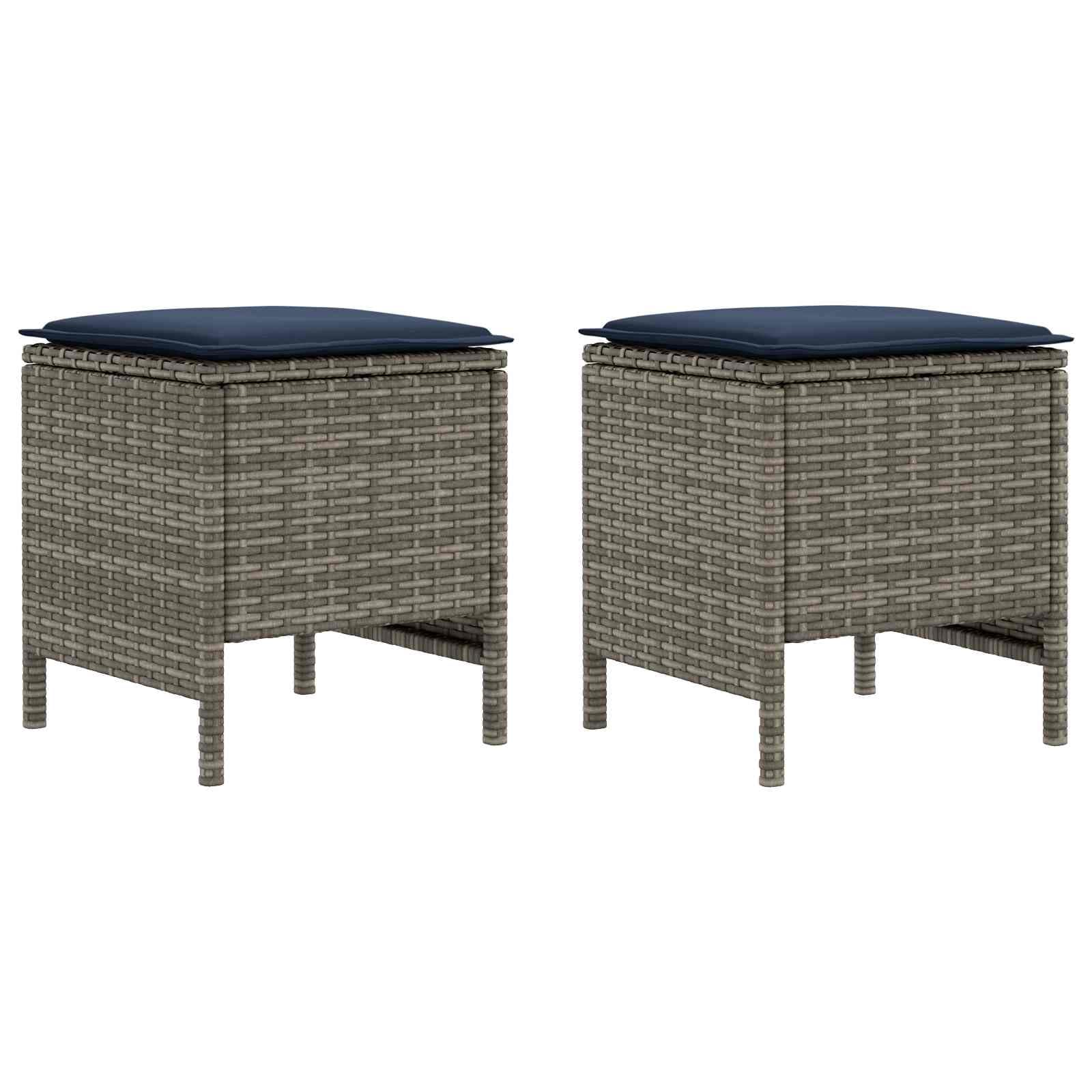 vidaXL Poggiapiedi da Giardino 2 Pezzo Grigio e Blu Navy Rattan in PE, Sgabello moderno in rattan, poggiapiedi compatto, arredo da giardino, accessorio per patio, uso interno, sedia versatile