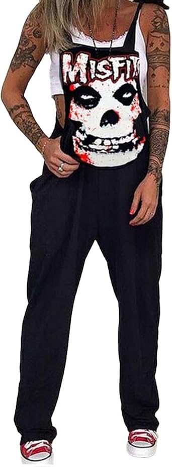 Punk skull casual printed overalls Clearance