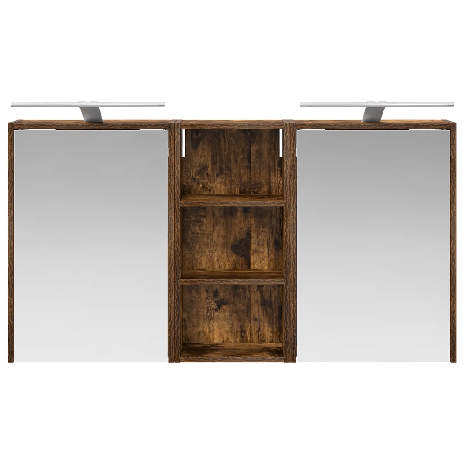 3-częściowy zestaw szafek łazienkowych z drewnopochodnym oświetleniem LED, 116 x 16 x 62,5 cm, montowana na ścianie, z miejscem do przechowywania, szufladami i półką do łazienki i łazienki