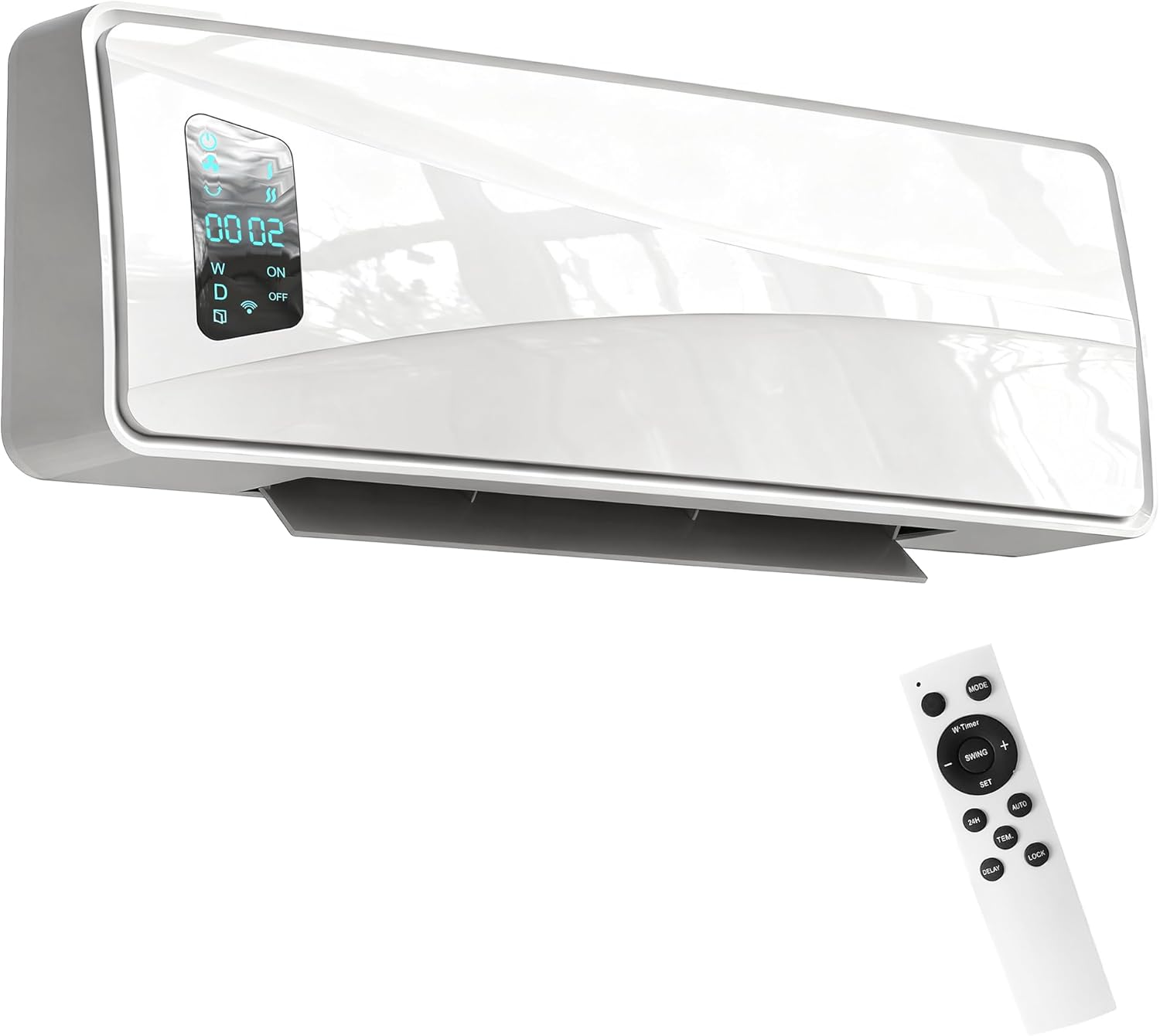 Product image of HOMCOM Electric Heater, 2000W Ceramic Wall Mounted Space Heater with Fan, Adjustable Thermostat, Weekly Timer, Oscillation, Open Window Detection, 24H Timer, Remote Control, White