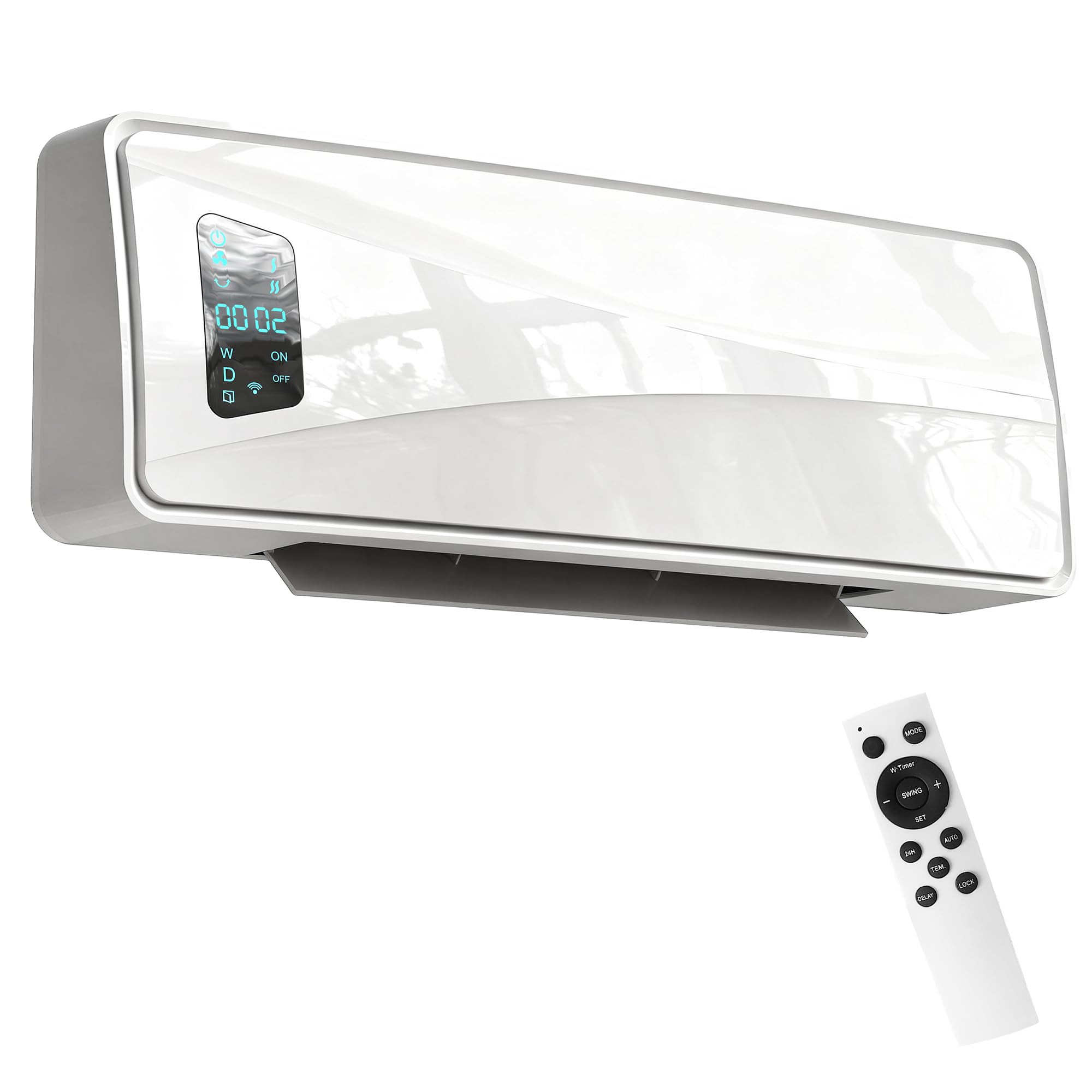 HOMCOM Termoventilatore da Parete 2000W, 3 Modalità, Termostato, Bianco
