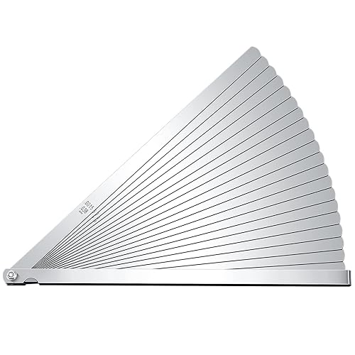 Herramienta de medición calibrador de medición de acero inoxidable con doble marcado, métrico e imperial (0.038-1.02 mm, 25 cuchillas)