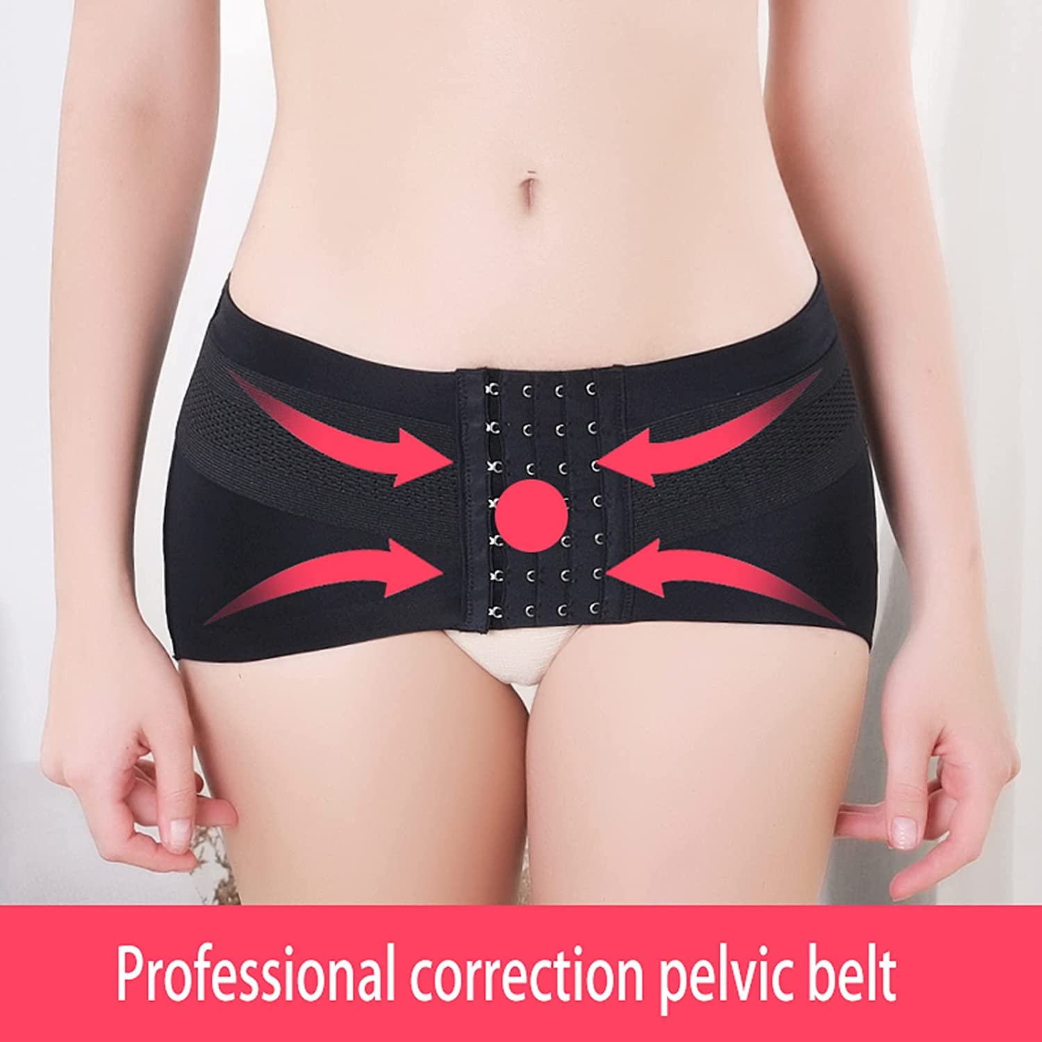 Cintura per la correzione della postura pelvica, in tessuto confortevole e traspirante, regolabile, per hip-up, post-partum, per alleviare il dolore, 2 pezzi (nero, S)