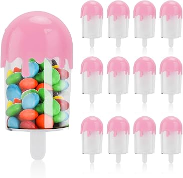 HERCHR 12PCS Ice Cream Shaped Acrylic Candy Boxes, Candy Shaped Container Case Wedding Party Supplies Containers Holder Cart[ Pink]