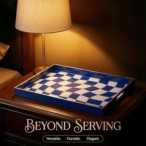 Miniatura 8 de Zosenley Bandeja Decorativa, Bandeja de Plástico Marmoleado con Asas, Bandeja Rectangular de Tocador y Bandeja para Servir para Baño, Cocina,