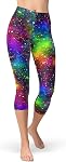 Sissycos 80s Capri Leggings Artistic Splash Printed Buttery Soft Cropped Stretch Pantalons 21" pour femme