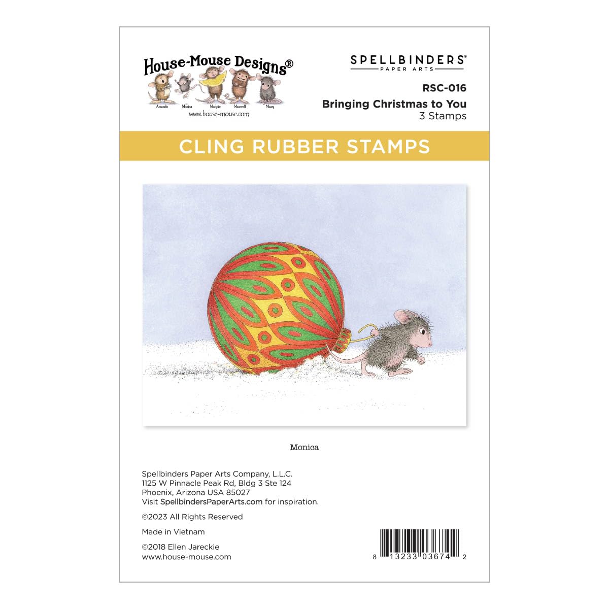 Spellbinders Bringing Christmas to You Cling Rubber Stamp Set from The House-Mouse Holiday Collection, Red