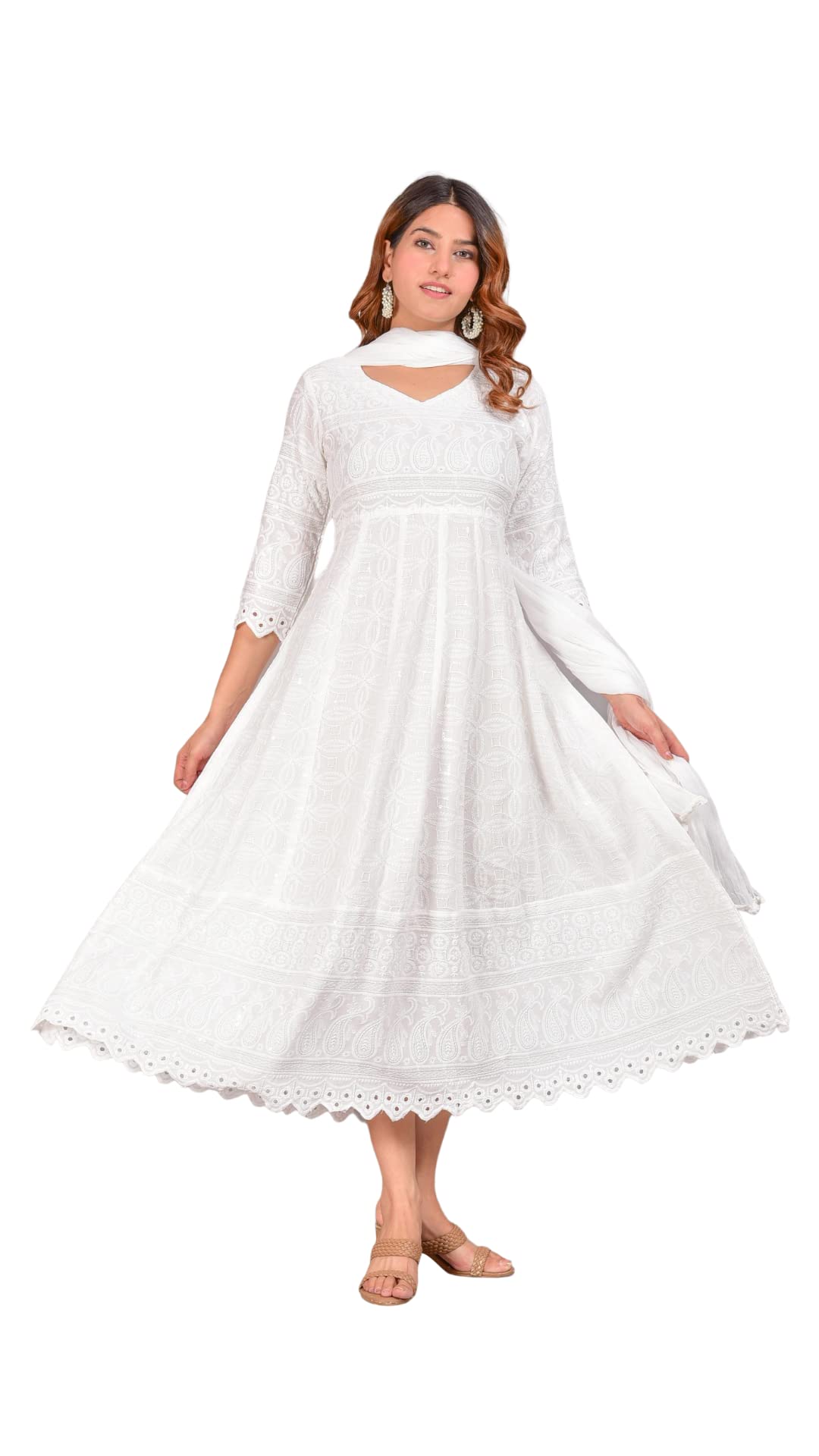 Women's Anarkali Embroidered Solid Stylish Gown/Kurta(P201GWNW)