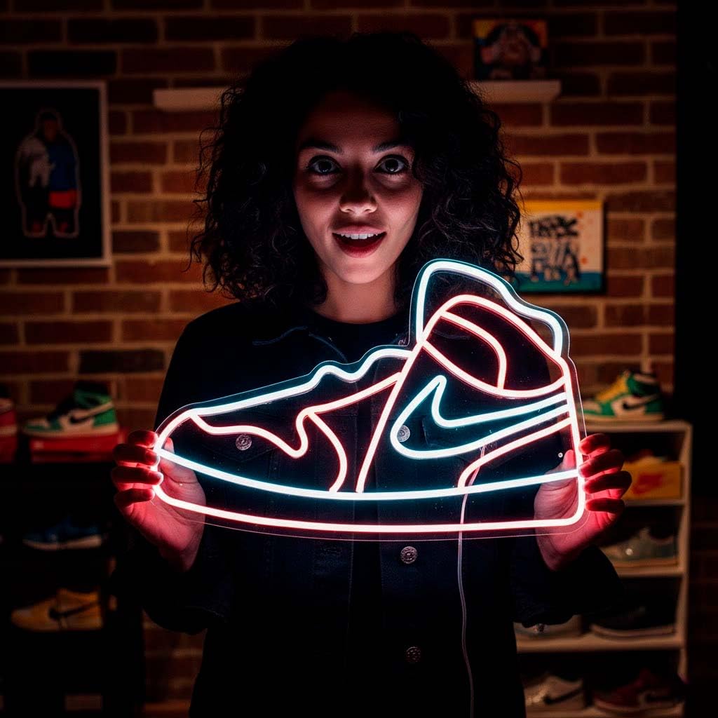 Cartel neón-led para colgar en pared de zapatillas Nike personalizadas - Zapas deporte deportivas personalizando colores
