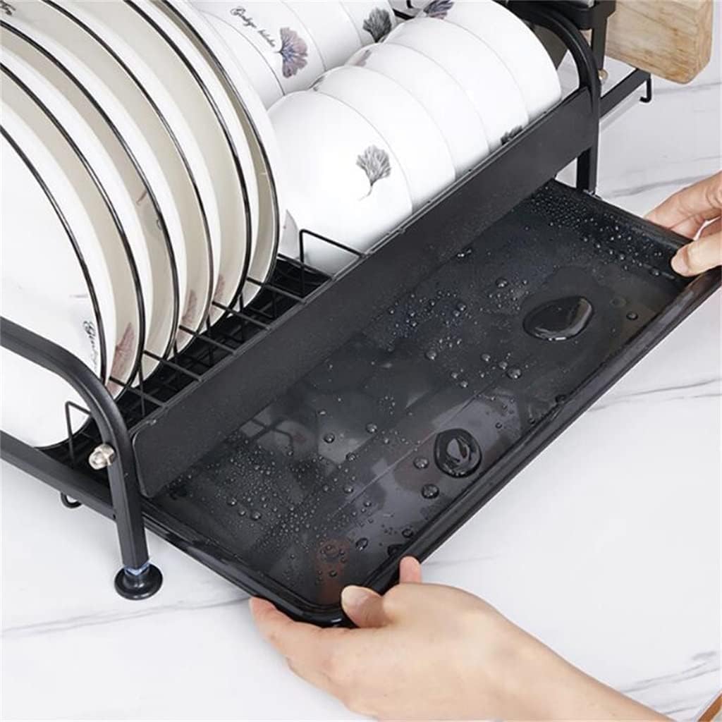 Escurreplatos Estante para platos Estante para platos de metal de 2 niveles Suministros de cocina Estante para especias Cuchillo multifuncional Estante para almacenamiento de platos Estante para taz