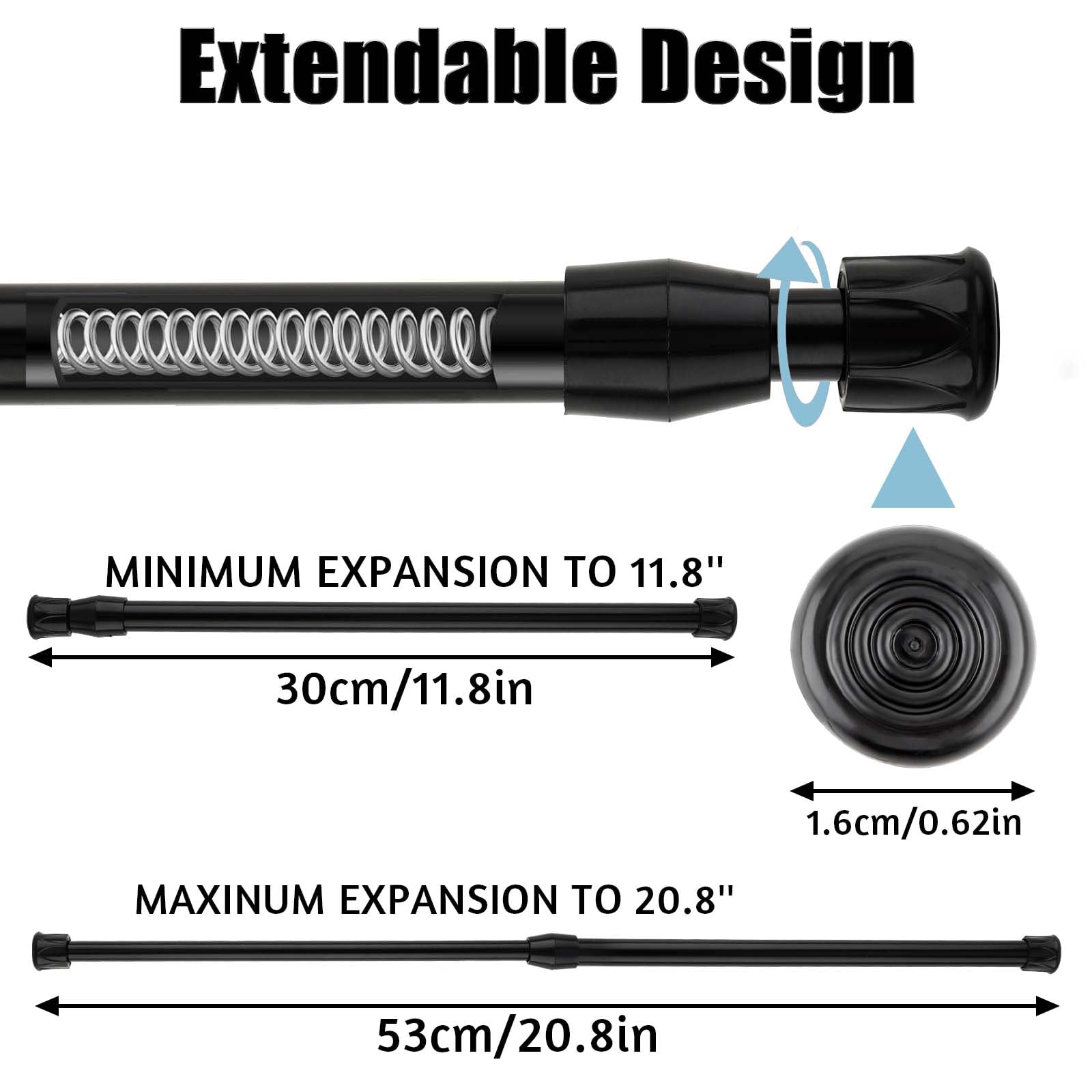 KALIONE 2 Stück Kleine Federspannstange 30 bis 40 CM, Schwarze Spannvorhangstange Ohne Bohren, Verstellbare Federvorhangstange für Garderobenstangen, Fenster, Schrank, Bücherregal