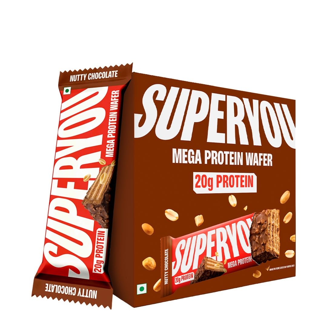 Superyou Nutty Chocolate Mega Protein Wafer Bar (Pack of 6) 20G Protein, 4.8g Fibre, No Added Sugar | Yeast Fermented |Energy Bars|Crunchy Wafer Bar|100% Vegetarian|No Palm Oil | 360g-image-40
