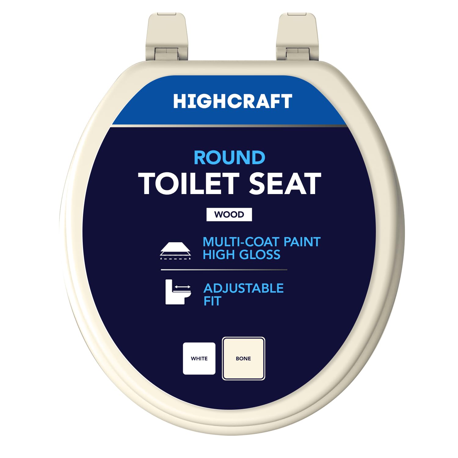 highcraft premium round toilet seat with adjustable hinges - molded wood toilet seat - fits standard round toilets - round seat in bone/beige