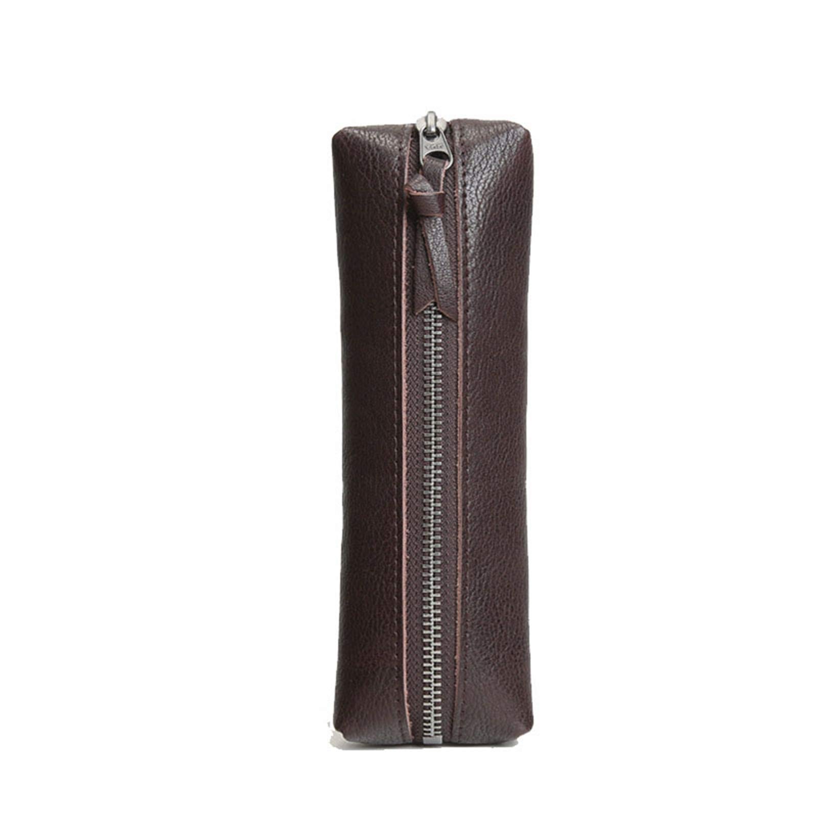 Astuccio in pelle, astuccio piccolo, Astuccio in pelle con cerniera in multicolore Dimensioni 21x6,5x4 cm(Coffee)