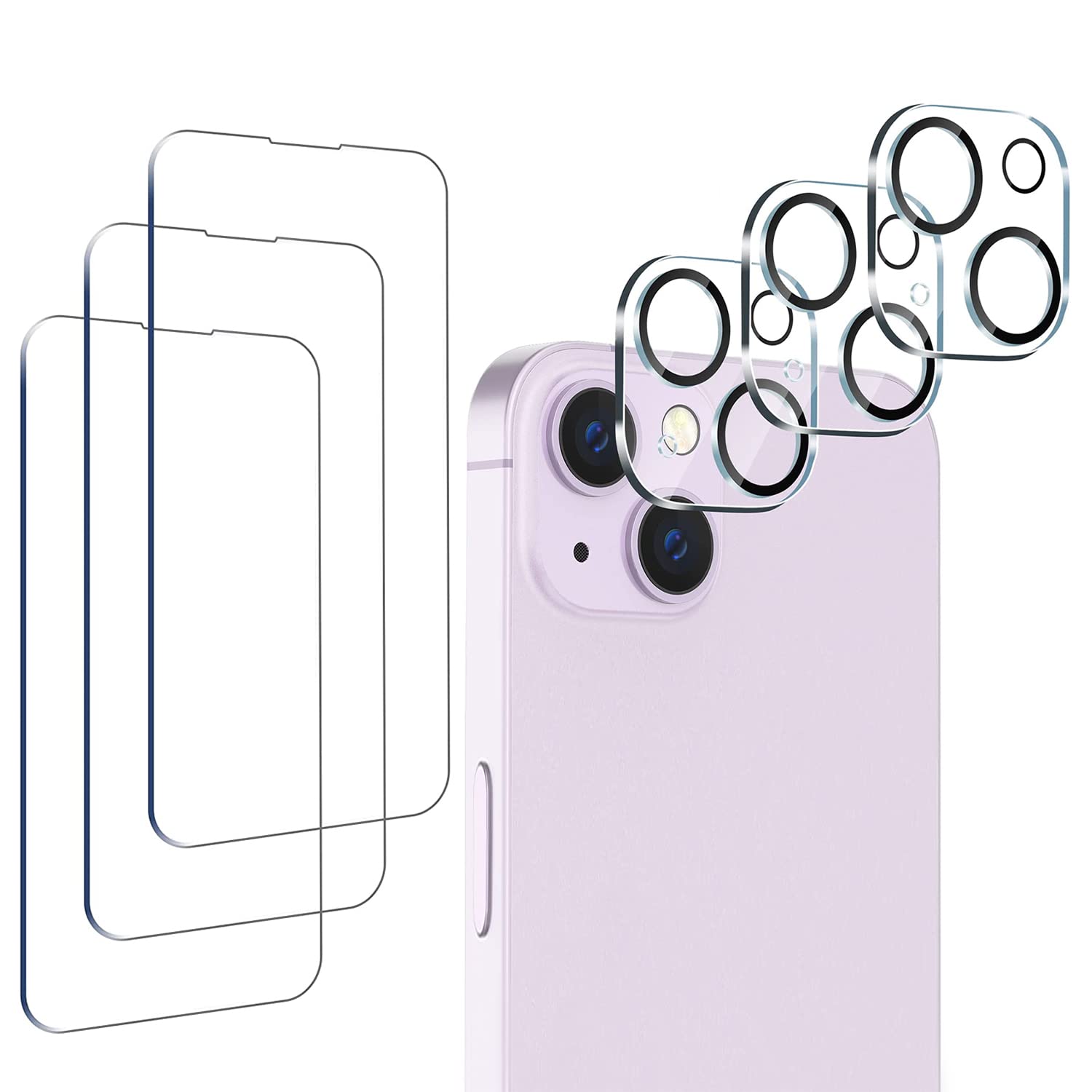 Screen Protector Tempered Glass Film 3 Pack for iPhone 14[6.1 inch] + 3 Pack Camera Lens Protector Ultra HD Glass Screen Protector Case Friendly Tempered Glass Film, Easy Alignment Frame [9H Hardness]
