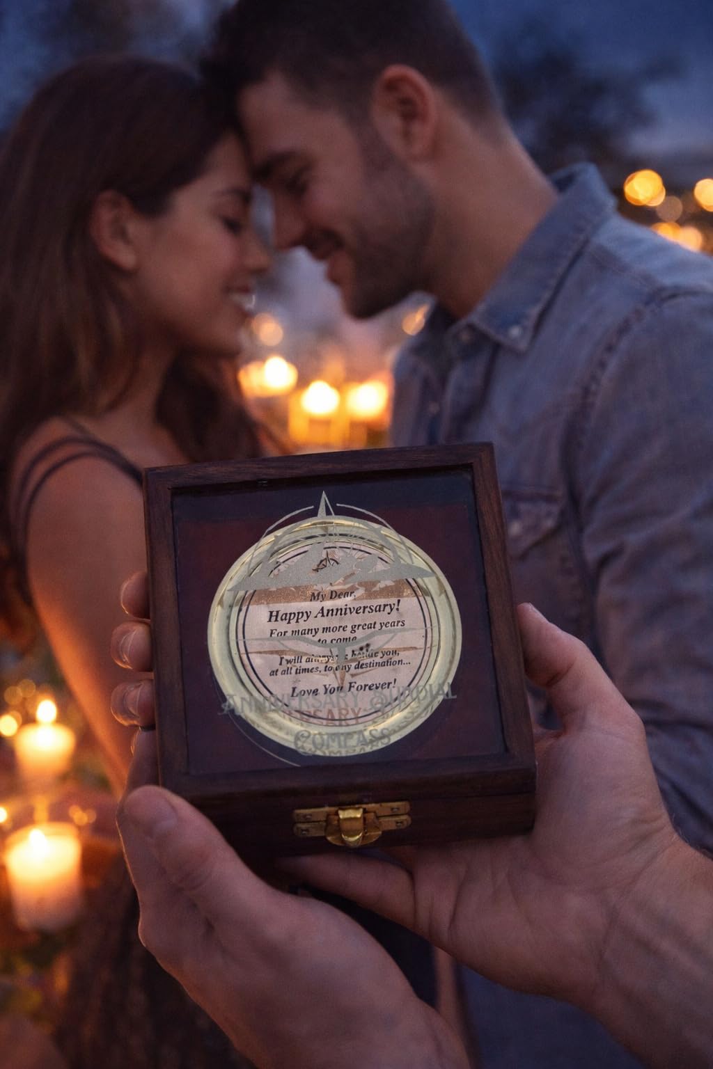 Anniversary Sundial Compass Gift for Him or Her - Keepsake for Husband, Wife or Couple, Men Wedding Anniversary 50th 40th 25th 20th Year Love Celebration. (Anniversary Sundial - Wooden Box)