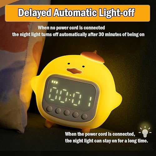 Miniatura 3 de Lindo reloj despertador de pato con luz nocturna, lámpara de despertador para niños, reloj despertador, luz nocturna para decoración de dormitorio