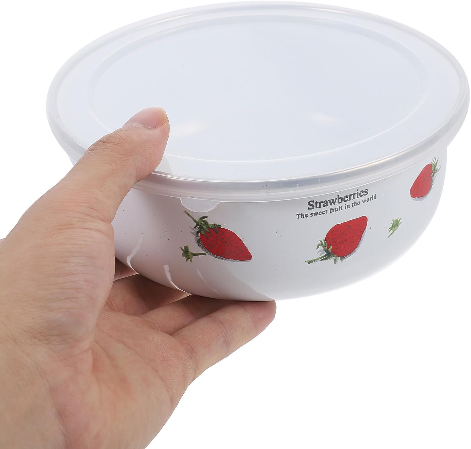 5pcs Enamel Mixing Bowls Set with Lids, Thickened Deep Food Storage and Serving Bowls, Strawberry Color, Multiple Sizes (10/12/14/16/18cm) for Kitchen Meal Prep and Salad Serving